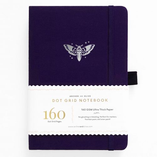 Archer & Olive A5 Midnight Moth Dot Grid Notebook 160pp Purple/Silver (NEW)
