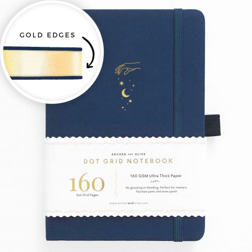 Archer & Olive A5 Stardust Dot Grid Notebook with Gold Gilded Edges 160pp Blue/Gold (NEW)