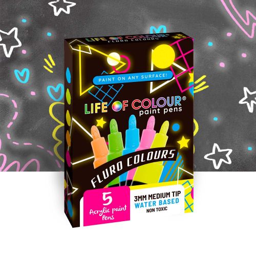 Life of Colour - Fluro Colours Pack Paint Pens - Medium Tip (3mm)