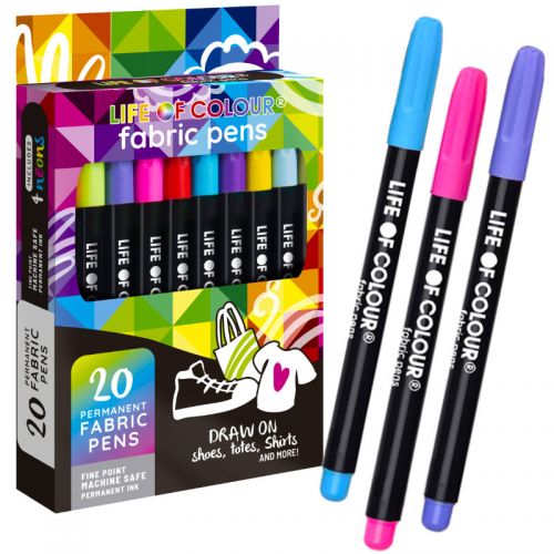 Life of Colour - Permanent Fabric Pens - Set of 20 (NEW)