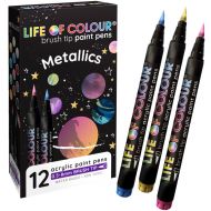 Life of Colour - Metallic Brush Tip Acrylic Paint Pens - Set of 12 (NEW)