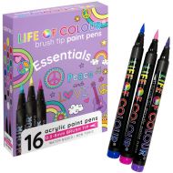 Life of Colour - Essential Colours Brush Tip Acrylic Paint Pens - Set of 16 (NEW)