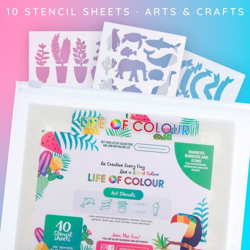 Life of Colour - Card Making and Rock Painting Stencil Pack (10 sheets)